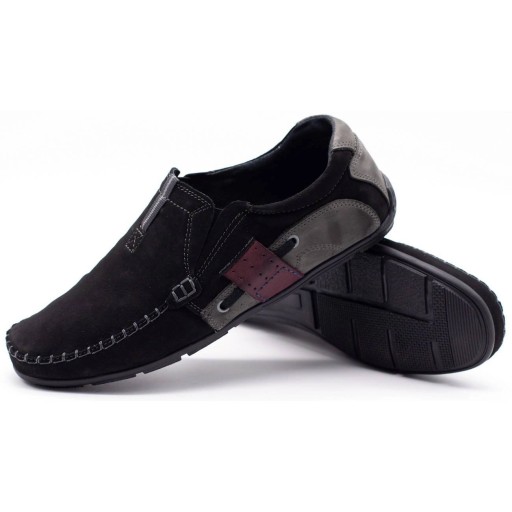 Buty męskie mokasyny skórzane wsuwane casual POLSKIE 834 czarne 41