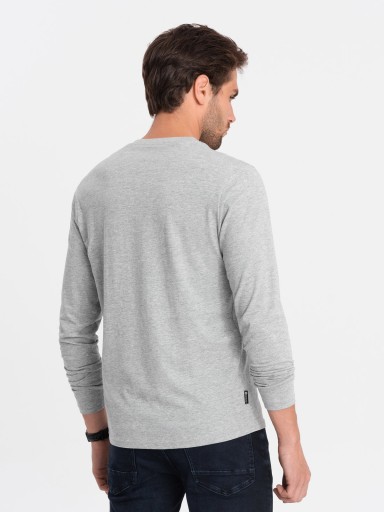 Koszulka męska Longsleeve bez nadruku V-NECK szary melanż V7 OM-LSBL-0108 X