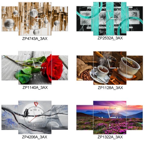 Zegar na ścianę Tryptyk 80x40 Serce Turkus Drzewko