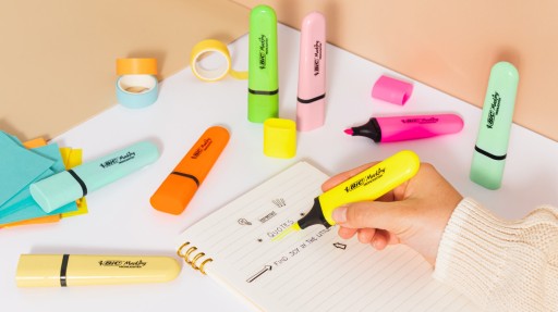 BIC HIGHLIGHTER FLAT — школьный и офисный набор маркеров, неоновые и пастельные цвета, 8 шт.