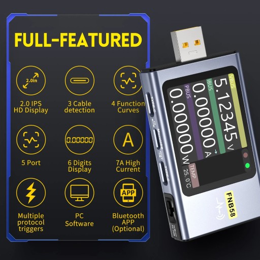 FNIRSI-FNB58 USB-тестер Вольтметр Амперметр с Bluetooth