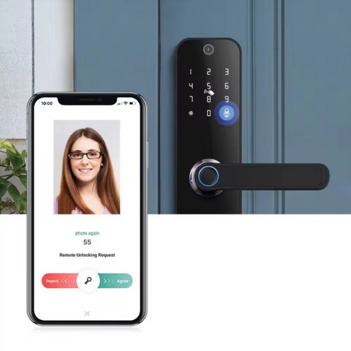ЭЛЕКТРОННЫЙ ДВЕРНОЙ ЗАМОК, РУЧКА, КОД+RFID+ОТПЕЧАТКИ ПАЛЬЦЕВ TUYA SMART WIFI