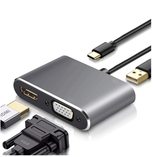 Адаптер USB-C Thunderbolt 3 или 4 4 в 1 HDMI 4K VGA USB 3.0 PD 100 Вт