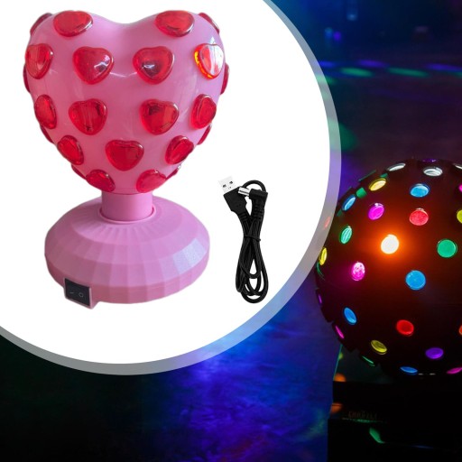 Disco Ball Lamp Compact Size RGB LED Strobe Light for Room pink love heart