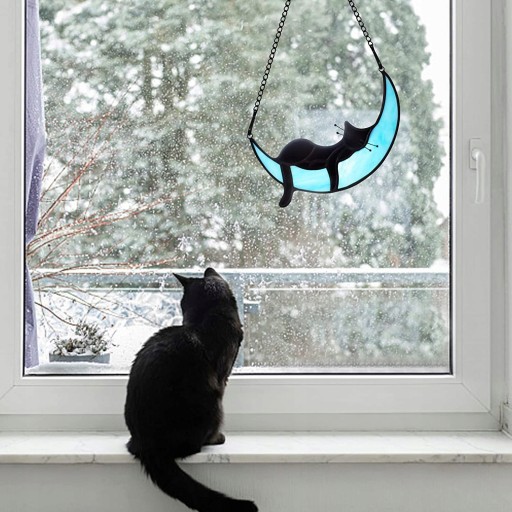 Кот и луна современный витраж