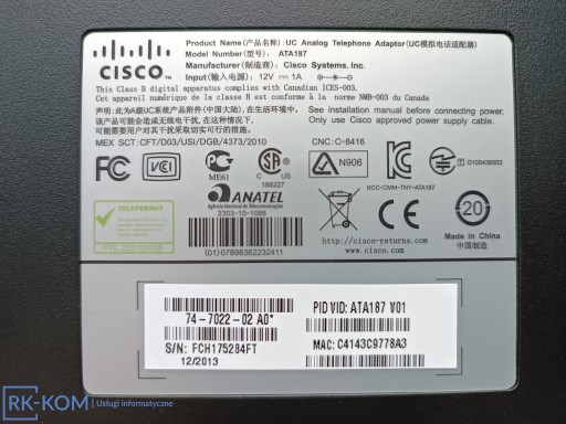 VoIP-шлюз Cisco ATA187