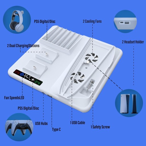 ОРГАНАЙЗЕР ЗАРЯДНАЯ СТАНЦИЯ ДЛЯ DualSense+PS5 SLIM 2023 ОХЛАЖДАЮЩИЙ ВЕНТИЛЯТОР