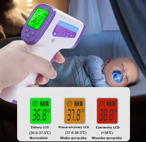 TERMOMETR BEZDOTYKOWY NA PODCZERWIEŃ LCD ELEKTRONICZNY CYFROWY CERTYFIKAT