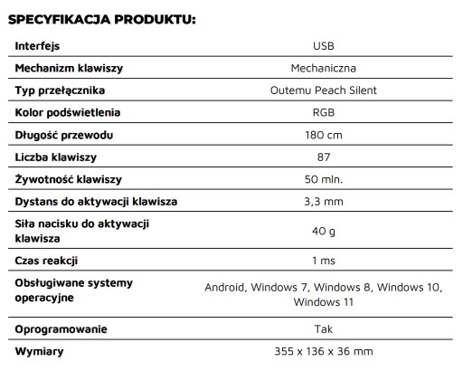Бесшумная механическая клавиатура GENESIS THOR 303 TKL RGB Silent Outemu Peach