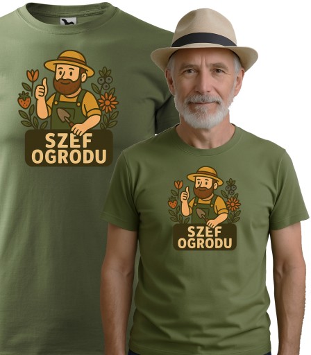 SZEF OGRODU Koszulka męska prezent dla OGRODNIKA ROLNIKA rośliny XL