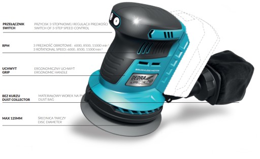 ЭКСЦЕНТРИЧЕСКАЯ ШЛИФОВАЛЬНАЯ МАШИНА DEDRA SAS+ 18V DED7062
