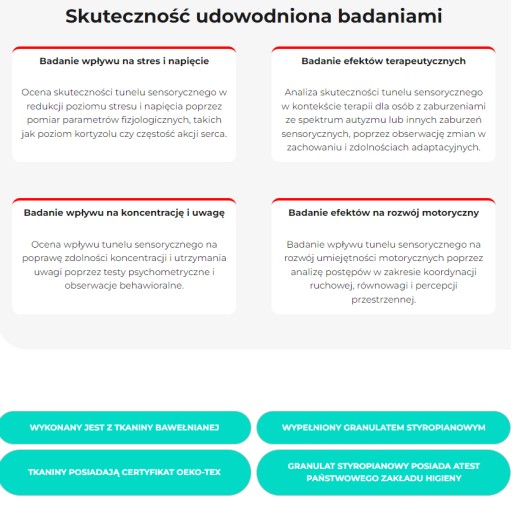 Tunel sensoryczny 70 rozwój umiejętności motorycznych stymulacja zmysłów