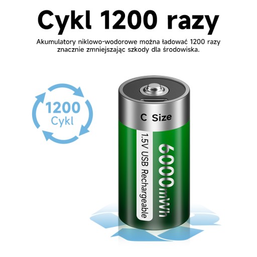 6x аккумуляторов C LR14, 1,5 В, литий-ионный аккумулятор R14 USB, 6000 мВтч
