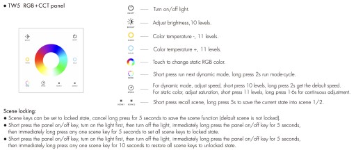 TW5(W) RF Светодиодная панель RGB+CCT Touch, 1-зонная летучая мышь