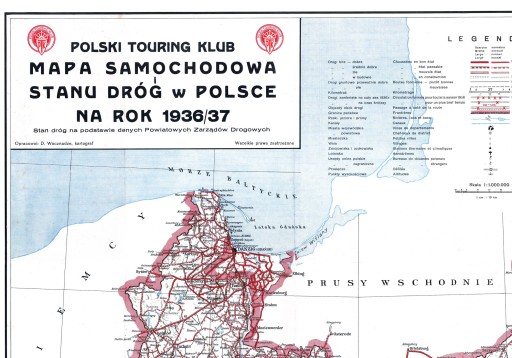 Старая дорожная карта Польши - 1936 г. - 91x61