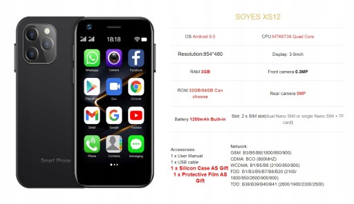 Soyes XS12 Mini 4G Smartfon Dual Sim Google