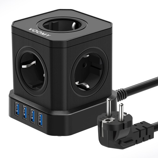 TOPEREK Блок питания 9-в-1 с USB, черный