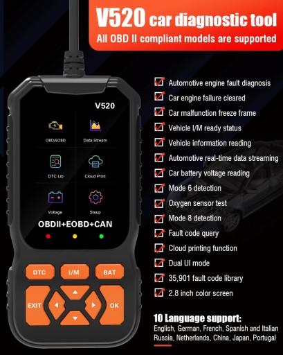 Автомобильный диагностический тестер V520