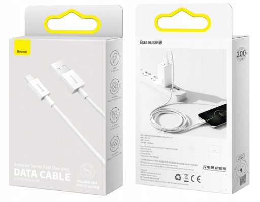 КАБЕЛЬ BASEUS STRONG USB MICRO ПЛЕТЕННЫЙ КАБЕЛЬ БЫСТРОЙ ЗАРЯДКИ 3.0 2A 200см