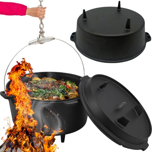 KOCIOŁEK ŻELIWNY WISZĄCY GARNEK myśliwski węgierski 9L na OGNISKO GRILL