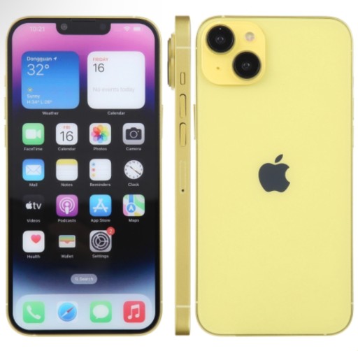 Макет iPhone 14 plus с цветным экраном в разных цветах