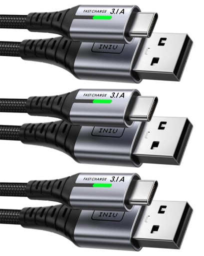 Kabel USB-C 3 Pack (0.522m), Klasyczny 3.1 A czarny