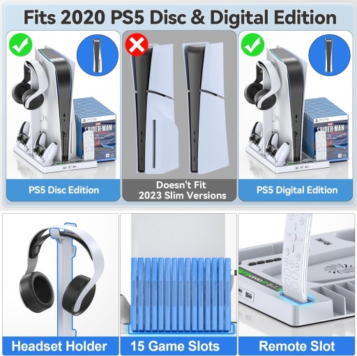 ОРГАНАЙЗЕР ЗАРЯДНАЯ СТАНЦИЯ ДЛЯ DualSense+PS5/PS5 SLIM 2023 ОХЛАЖДАЮЩИЙ ВЕНТИЛЯТОР