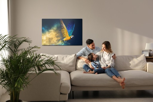 Obraz Na Płótnie ABSTRAKCJA do salonu Kolorowa Papuga Canvas DUŻY 120x80
