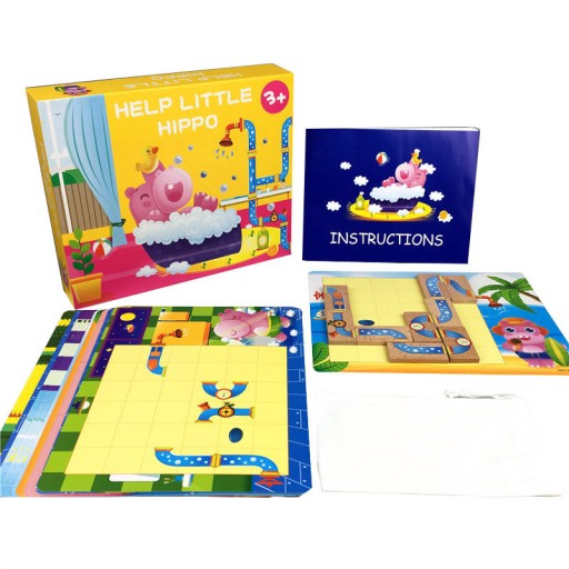 Drewniana zabawka hipopotam gra logiczna puzzle