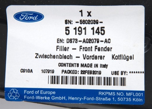 ПРОКЛАДКА КРЫЛА ЛЕВАЯ MONDEO 2014- FUSION 13-