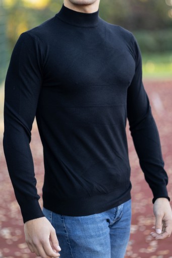Golf Męski Slim Fit Elegancki Czarny Klasyczny Modny Dopasowany Półgolf XXL