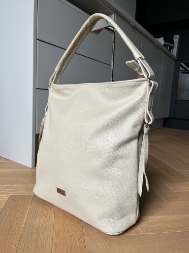 BEŻOWA TOREBKA SKÓRA NATURALNA damska torba skórzana SHOPPER A4 VERA PELLE