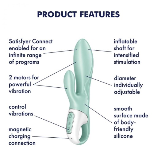 Вибратор Satisfyer Air Pump Bunny 5+ с помпой Mint