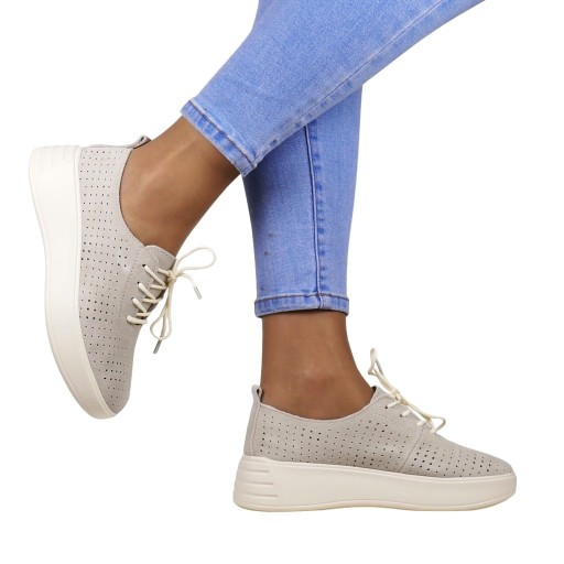 iShoes ТУФЛИ, АЖУРНЫЕ КОЖАНЫЕ КРОССОВКИ, БЕЖЕВЫЕ, ТЕЛЕЖНЫЕ, КОМФОРТНЫЕ, МОДНЫЕ