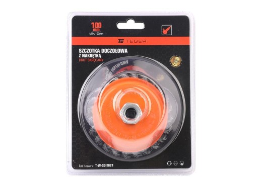 Szczotka doczołowa z nakrętką - drut skręcany M14/100 mm / TEGER