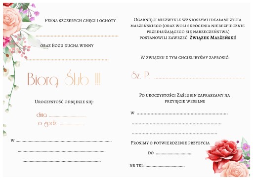 ZAPROSZENIE ŚLUBNE NA WESELE Kwiatowe - BPM