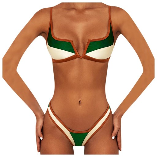 Women Patchwork Push Up Bandeau Beach Bikini Set T