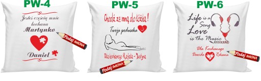 Poduszka na Walentynki ona on mąż żona love + Imię imiona WZORY
