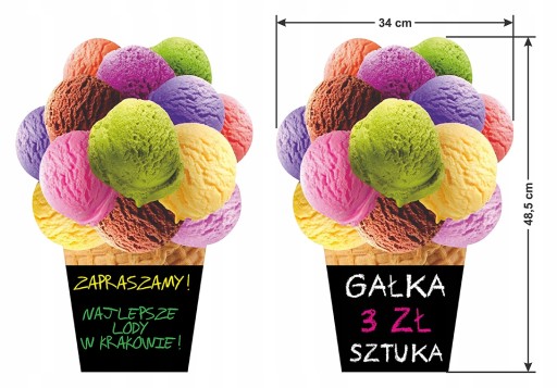 TABLICA KREDOWA LODY GAŁKI WISZĄCA LÓD REKLAMOWY