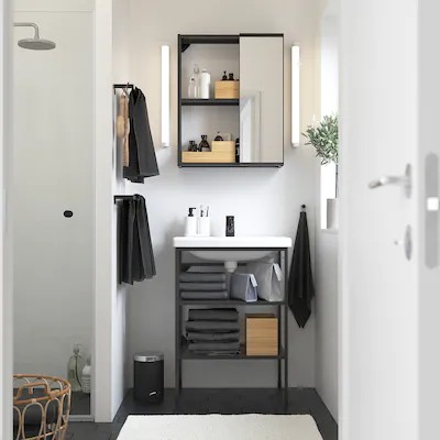 IKEA ENHET/TVALLEN Meble łazienkowe antracyt/bateria Saljen, 64x43x87 cm