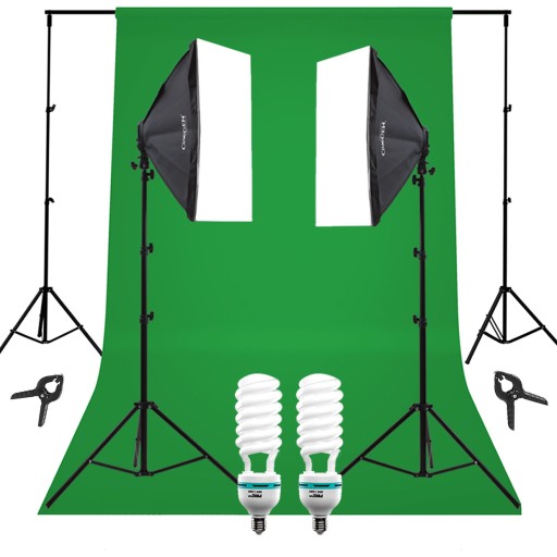 ZESTAW OŚWIETLENIOWY Zielone tło Soft box STUDYJNY