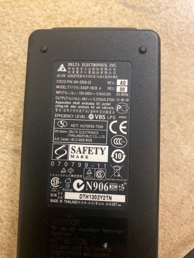 Блок питания DELTA Cisco EADP-18CB A 48 В 0,375 А CUBE-3 с кабелем питания