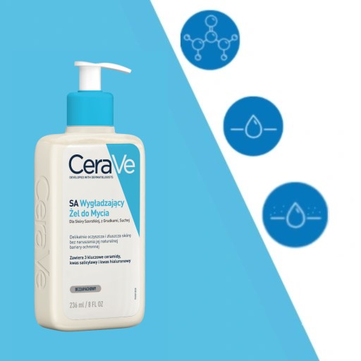 CeraVe SA Żel Wygładzający do Mycia 236ml + Krem Nawilżający do Twarzy 52ml