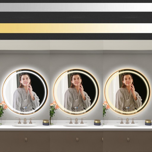 LUSTRO WISZĄCE PODŚWIETLANE LED RÓŻOWE ZŁOTO ROSE GOLD RAMA OKRĄGŁE 80cm