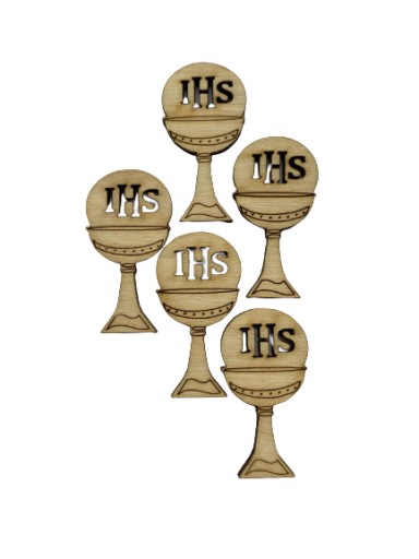 Первое Святое Причастие, набор из 5 чаш IHS.