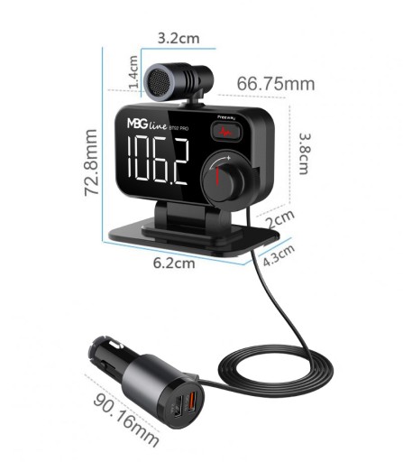 FM-передатчик Bluetooth 5.0, USB-зарядное устройство QC 3.0