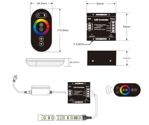 ŚCIEMNIACZ RADIOWY PILOT 18A 216W 12V 24V RGB LED