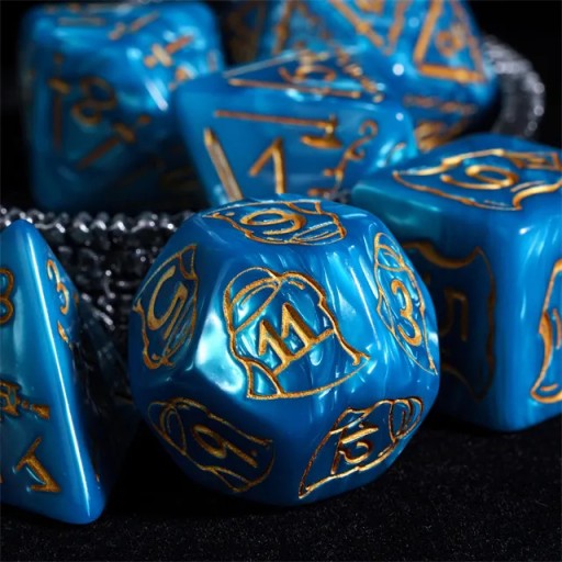 WOJOWNIK LODU ZESTAW 7 EPOKSYDOWYCH KOSTEK RPG + METALOWE ETUI