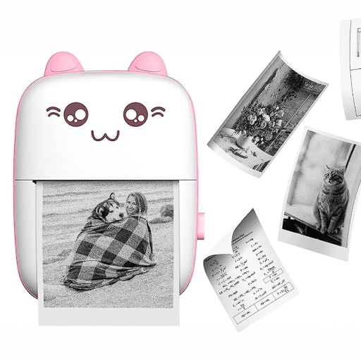 МИНИ-ТЕРМОПРИНТЕР DRUKUŚ CAT ДЛЯ ФОТОГРАФИЙ + 11 РОЛИКОВ РОЗОВЫЙ