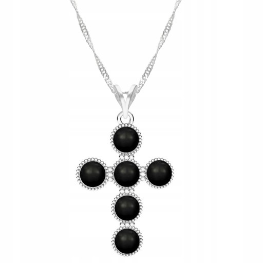 Серебряное колье-цепочка 925 Black Pearl Cross